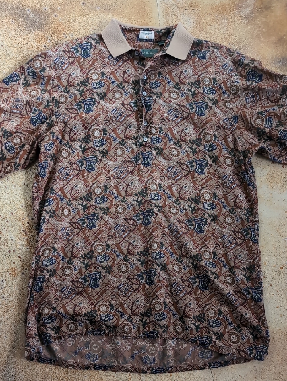 Michael Thomas Vintage Egyptian Cotton Eclectic Brown Polo Short Sleeve Shirt L